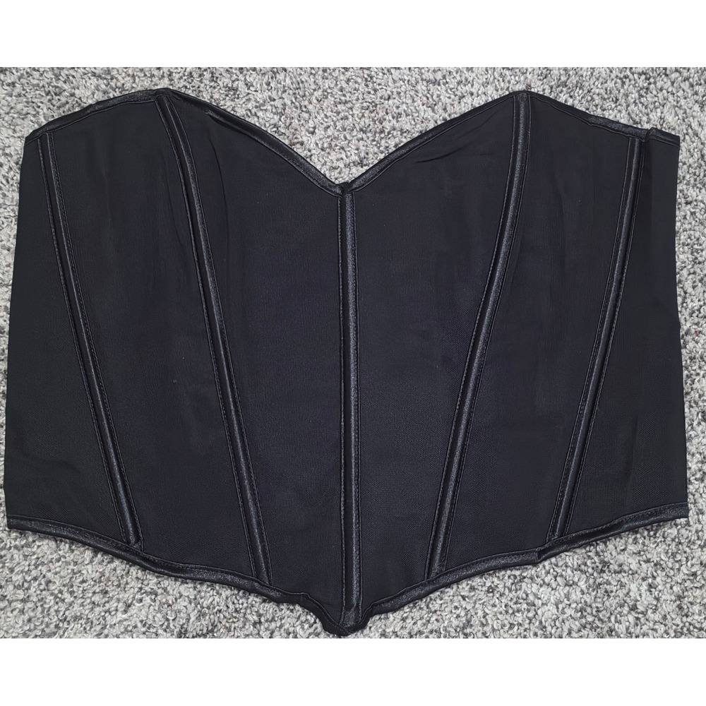 Womens Black Lace Up Corset Top Boned Sweetheart Neck Mesh Bodice